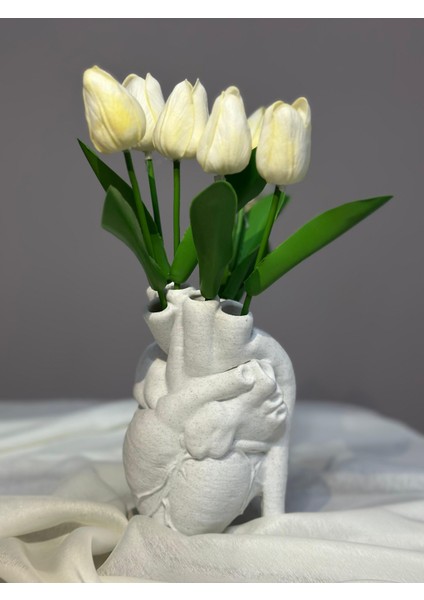 Anatomik Kalpli Laleli Vazo 18CM