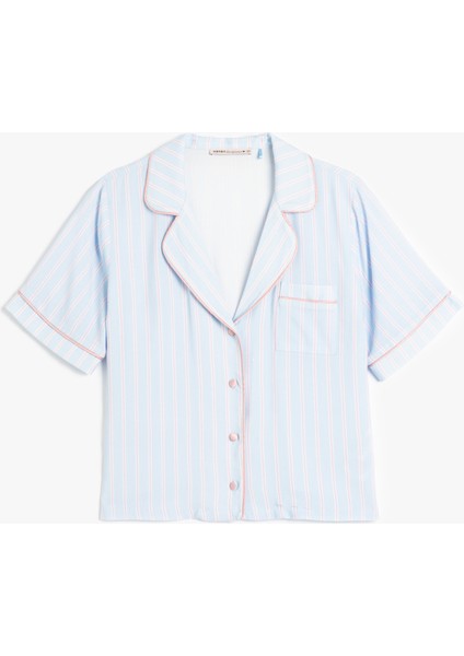 Viskon Kısa Kollu Düğmeli Gömlek Yaka Pijama Üstü