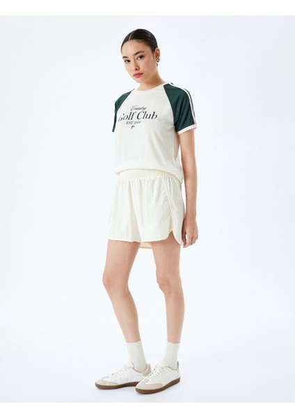 Kısa Reglan Kol Kolej Baskılı Bisiklet Yaka Tişört fiyatları