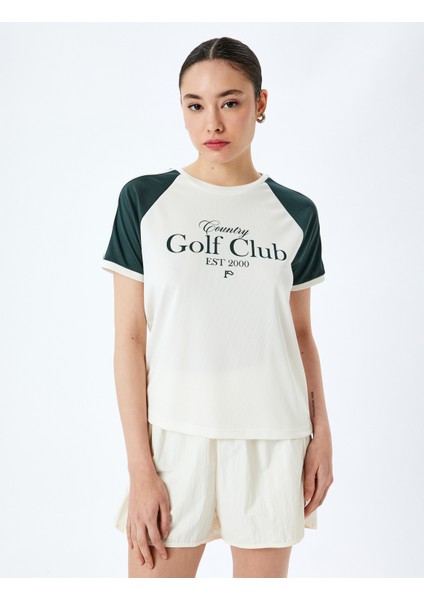 Kısa Reglan Kol Kolej Baskılı Bisiklet Yaka Tişört modelleri