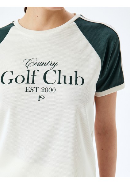 Kısa Reglan Kol Kolej Baskılı Bisiklet Yaka Tişört indirimleri