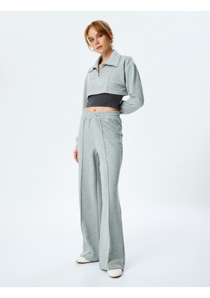 Asimetrik Bel Detaylı Nervürlü Geniş Paça Eşofman Altı fiyatları