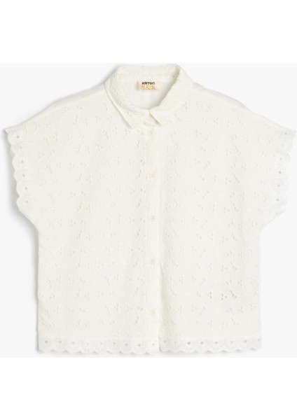 Dantel Detaylı Polo Yaka Kısa Kollu Crop Gömlek