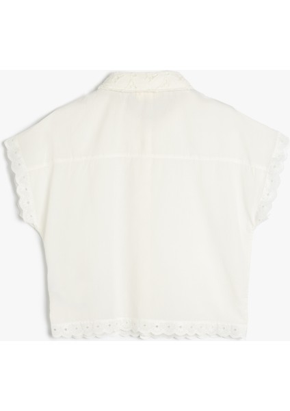 Dantel Detaylı Polo Yaka Kısa Kollu Crop Gömlek