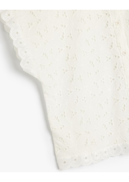 Dantel Detaylı Polo Yaka Kısa Kollu Crop Gömlek
