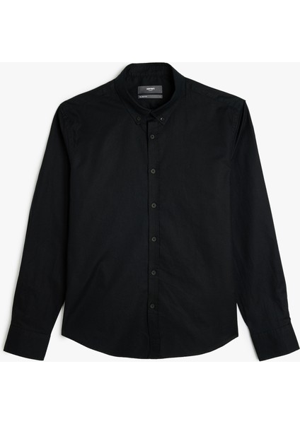 Pamuklu Düğmeli Yaka Slim Fit Uzun Kollu Gömlek