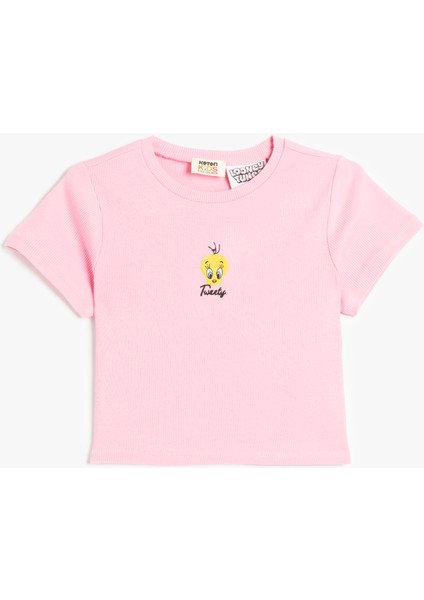 Pamuklu Tweety Nakış Lisanslı Kısa Kollu Bisiklet Yaka Tişört