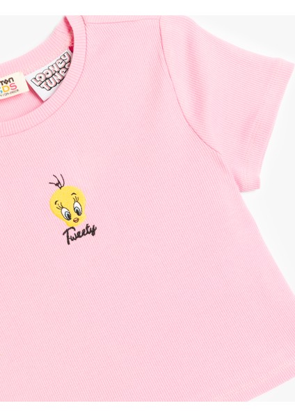 Pamuklu Tweety Nakış Lisanslı Kısa Kollu Bisiklet Yaka Tişört