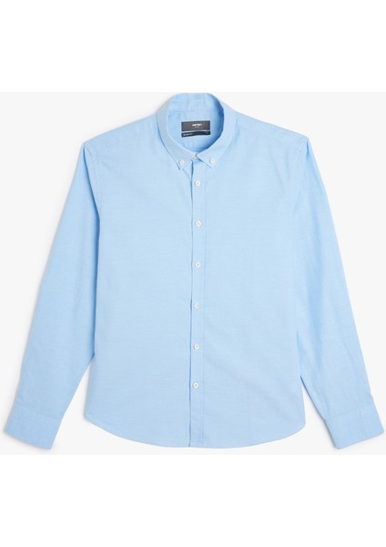 Pamuklu Düğmeli Yaka Slim Fit Uzun Kollu Gömlek