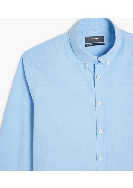 Pamuklu Düğmeli Yaka Slim Fit Uzun Kollu Gömlek modelleri