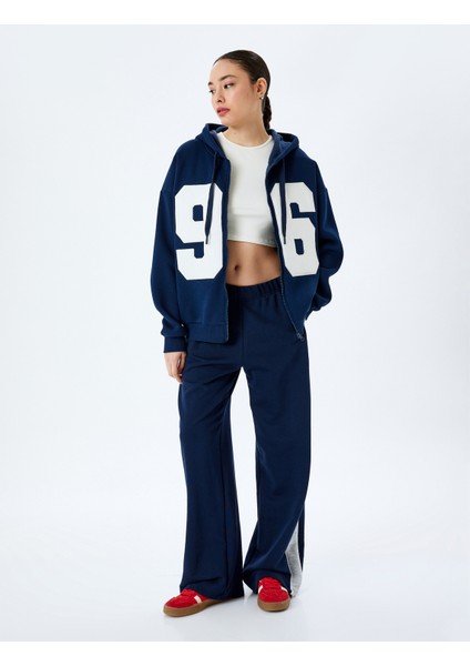 Kapüşonlu Kolej Nakışlı Oversize Fermuarlı Sweatshirt