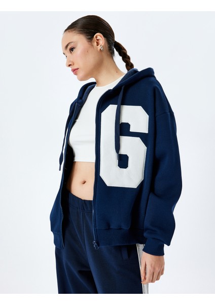 Kapüşonlu Kolej Nakışlı Oversize Fermuarlı Sweatshirt fiyatları