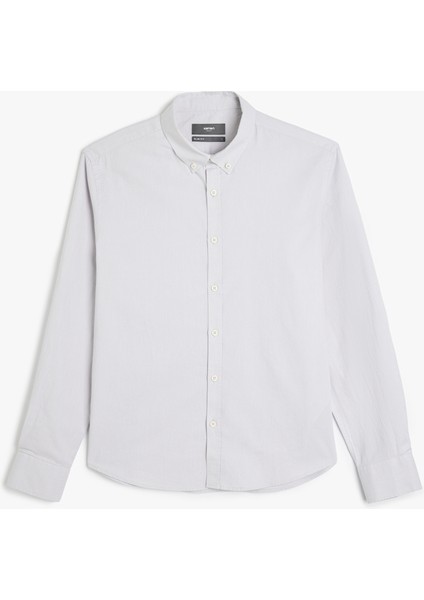 Pamuklu Düğmeli Yaka Slim Fit Uzun Kollu Gömlek