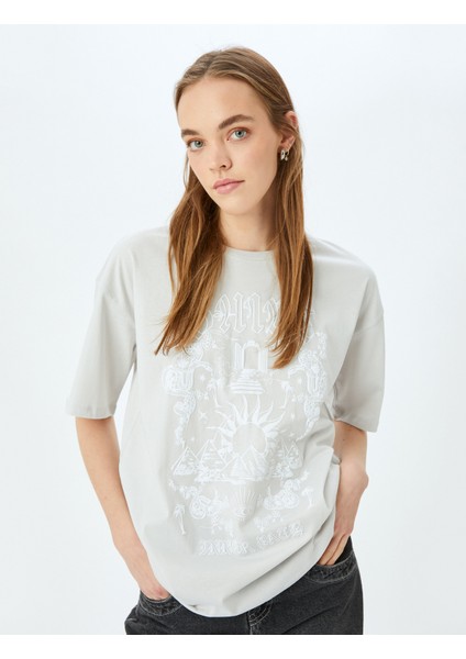 Baskılı Rahat Kalıp Kısa Kollu Bisiklet Yaka Tişört