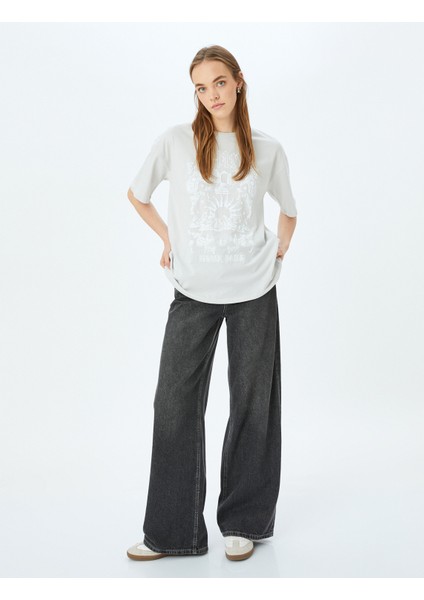 Baskılı Rahat Kalıp Kısa Kollu Bisiklet Yaka Tişört fiyatları