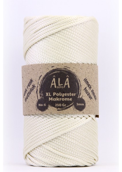 Xl Polyester Makrome No:6 - 3mm (Kalın) Çanta Ipi Krem