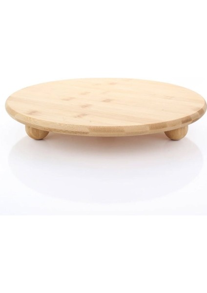 Yuvarlak Bambu Sunum Tahtası - 26 Cm Çap, Misket Ayaklı, Dekoratif Ve Çok Amaçlı