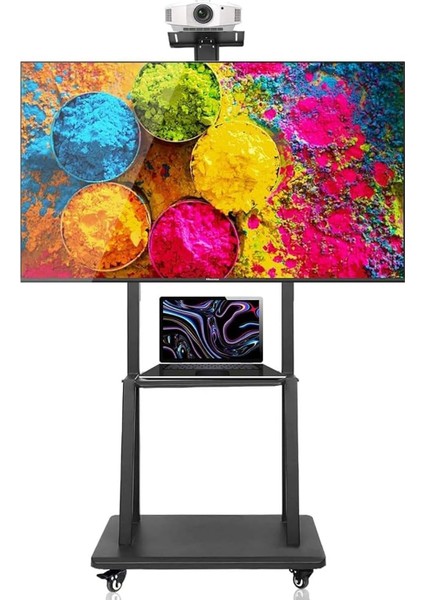 32-70" Hareketli Tv Standı Yükseklik Ayarlı, Tekerlekli ve Çift Raflı