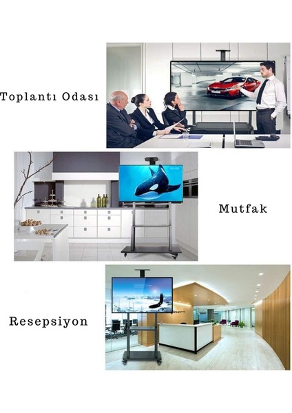 32-70" Hareketli Tv Standı Yükseklik Ayarlı, Tekerlekli ve Çift Raflı