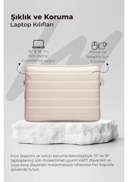 Çizgili Su Geçirmez Macbook Air Pro 15.6 & 16 Inç Bej Laptop Tablet Kılıfı fırsatları