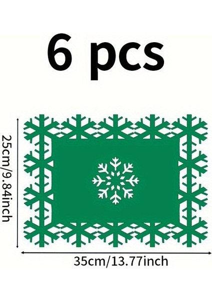 6 Parça Set Noel Kar Tanesi Keçe Masa Örtüleri & Bardak Altlıkları - Kalın, Kar Tanesi