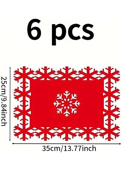 6 Parça Set Noel Kar Tanesi Keçe Masa Örtüleri & Bardak Altlıkları - Kalın, Kar Tanesi