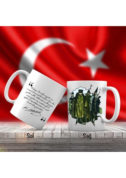 Asil Hediyelik Paltolu - Kalpaklı Mustafa Kemal Atatürk - Atatürk'ün Sözleri -Kupa Bardak