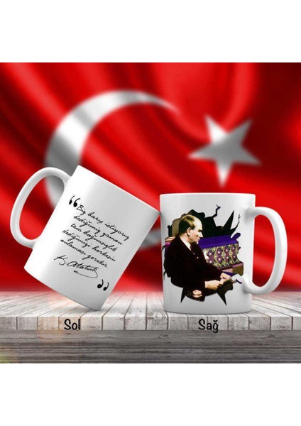 Asil Hediyelik Çift Yön Renkli Mustafa Kemal Atatürk Resimli ve Unutulmayan Sözleri Kupa Bardak