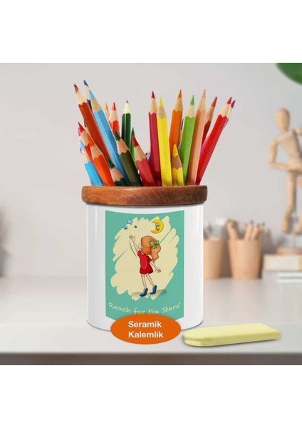 Yıldıza Uzanan Küçük Kız Ahşaplı Seramik Kalemlik - 1308-18503 fiyatları