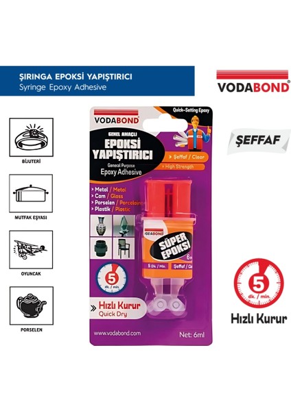 | Genel Amaçlı Epoksi Yapıştırıcı, Kullanıma Hazır Hızlı Epoksi, Şeffaf, 6 ml modelleri