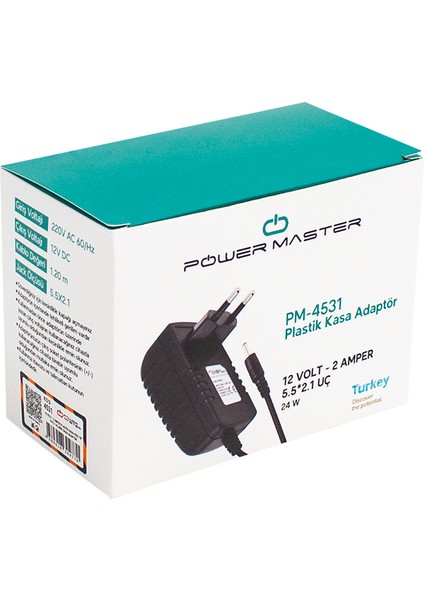 12 Volt - 2 Amper Plastik Kasa Priz Tipi Adaptör 5.5*2.5 Uç (4825)