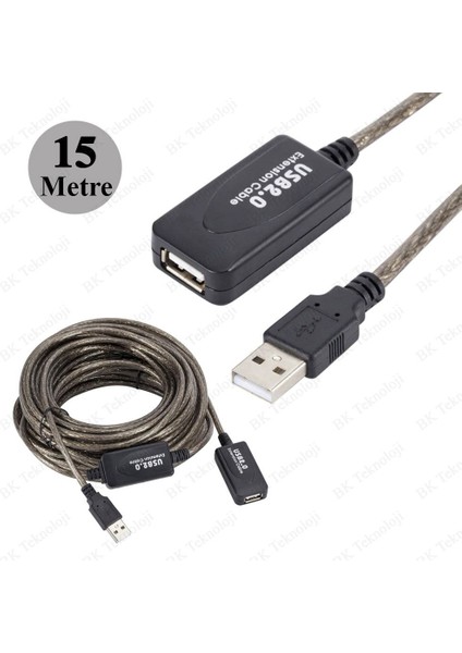 15 Metre Sinyal Güçlendiricili Çipli USB 2.0 Aktif USB Uzatma Kablosu
