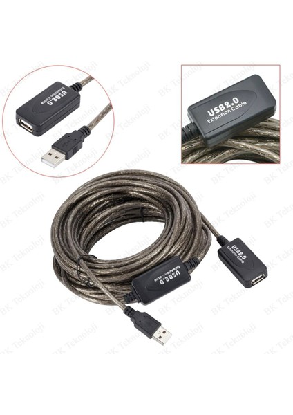 15 Metre Sinyal Güçlendiricili Çipli USB 2.0 Aktif USB Uzatma Kablosu