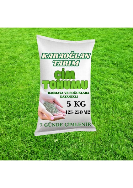 7 Günde Çimlenen 7'li Karışım Basmaya ve Soğuklara Dayanıklı Çim Tohumu 5 kg