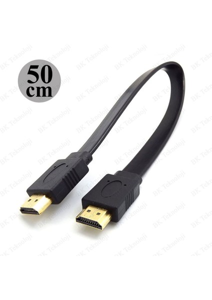 Yüksek Kalite Full Hd 1080P Flat Yassı HDMI Kablo - 50CM