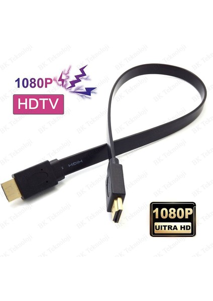 Yüksek Kalite Full Hd 1080P Flat Yassı HDMI Kablo - 50CM