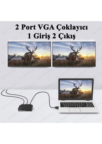 2 Port VGA Çoklayıcı Splitter 200MHZ 1 Giriş 2 Çıkış