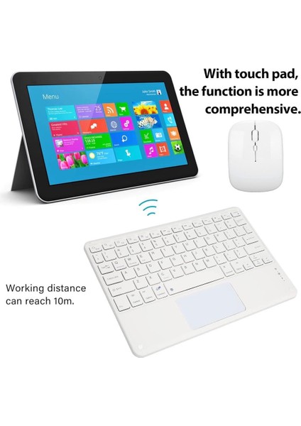 Blackview Tab 30 Wi-Fi Tablet 10.1" Uyumlu Kablosuz Bluetooth Şarjlı Touchpad'li Klavye Mouse Seti - Beyaz