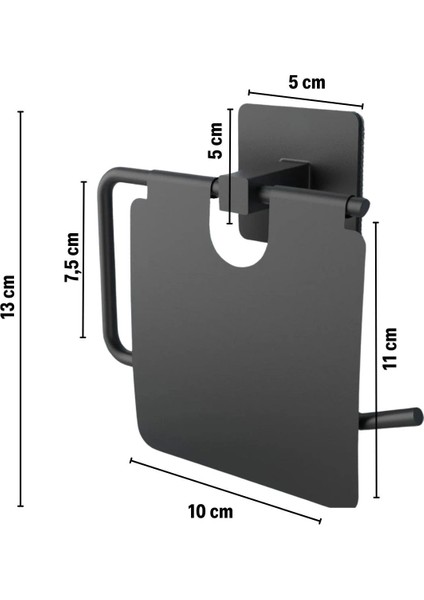 Kendiliğinden Yapışkanlı Siyah Paslanmaz Metal Kapaklı Tuvalet Kağıtlığı Aparatı