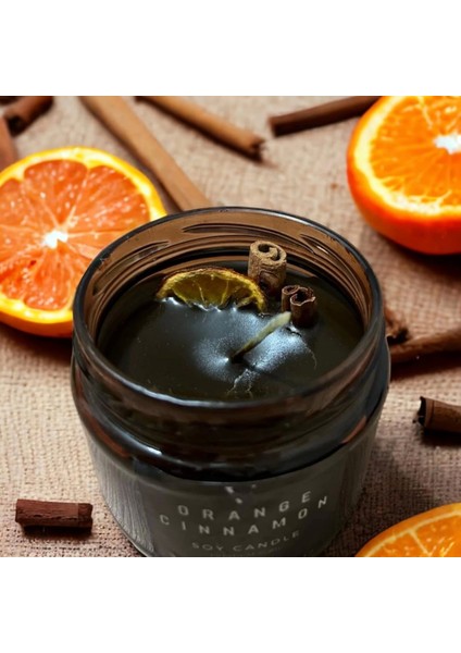 Portakal ve Tarçın Aromalı Dekoratif Kavanoz Soya Mumu