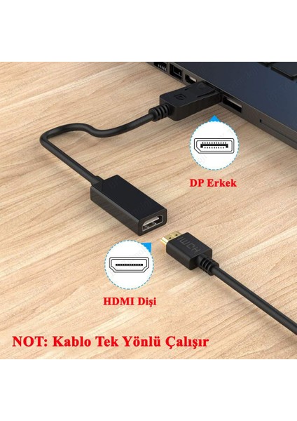 Displayport To HDMI Çevirici Dp Erkek - HDMI Dişi Dönüştürücü Kablo