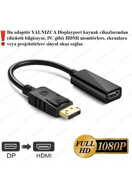 Displayport To HDMI Çevirici Dp Erkek - HDMI Dişi Dönüştürücü Kablo