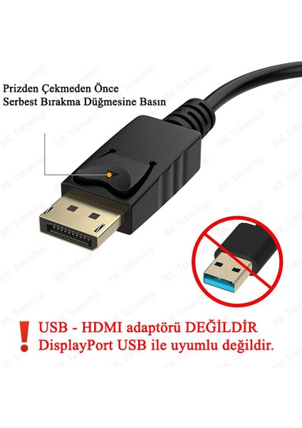 Displayport To HDMI Çevirici Dp Erkek - HDMI Dişi Dönüştürücü Kablo