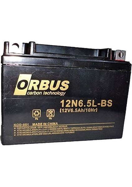 Orbus 12N6.5L-BS 12V 6.5A Motosiklet Aküsü (139 x 66 x 100 Mm) (2.05KG)
