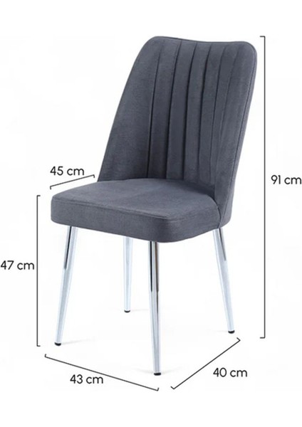 Şık ve Modern Vento Mutfak/salon Sandalyesi - Metal Krom Ayak - Jerika Kumaş