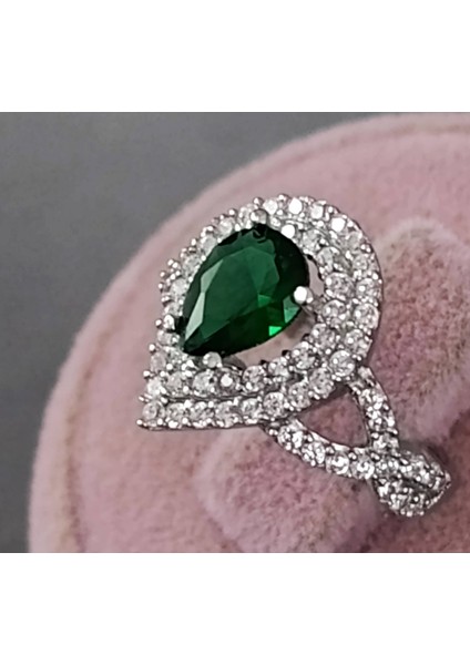 Lilahgümüştr Gümüş Damla Yeşil Taşlı Kadın Yüzük fiyatları