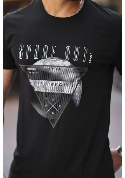Erkek Baskılı Slim Fit Pamuklu T-Shirt Siyah fiyatları