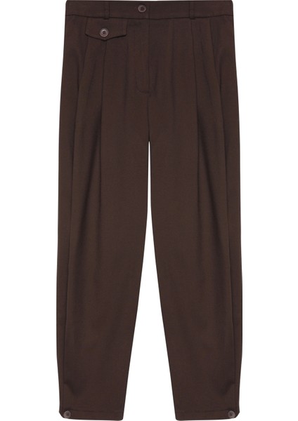Pile Detaylı Jogger Pantolon Kahverengi