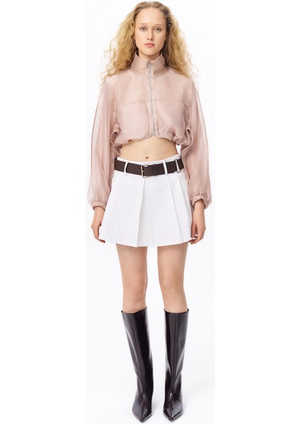 Organze Tül Detaylı Bomber Ceket Bej modelleri