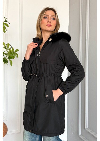 Kadın Kapüşonlu Bondit Kaban 9129 fiyatları